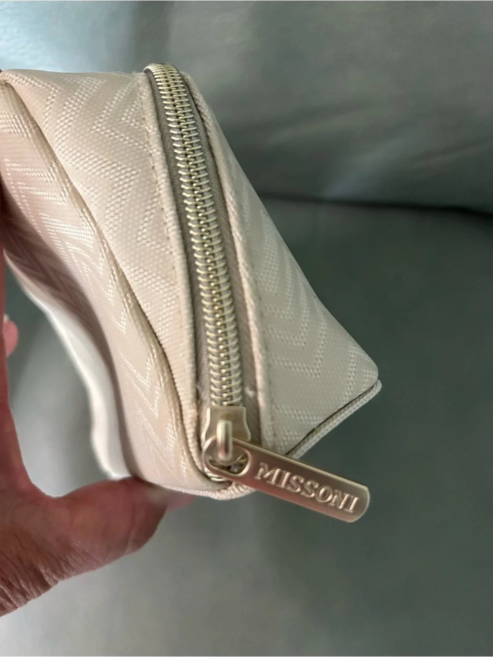 Missoni Cream Chevron Cosmetic Bag with Gold Logo